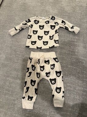 Kids Bear Print Gray Pajama Set